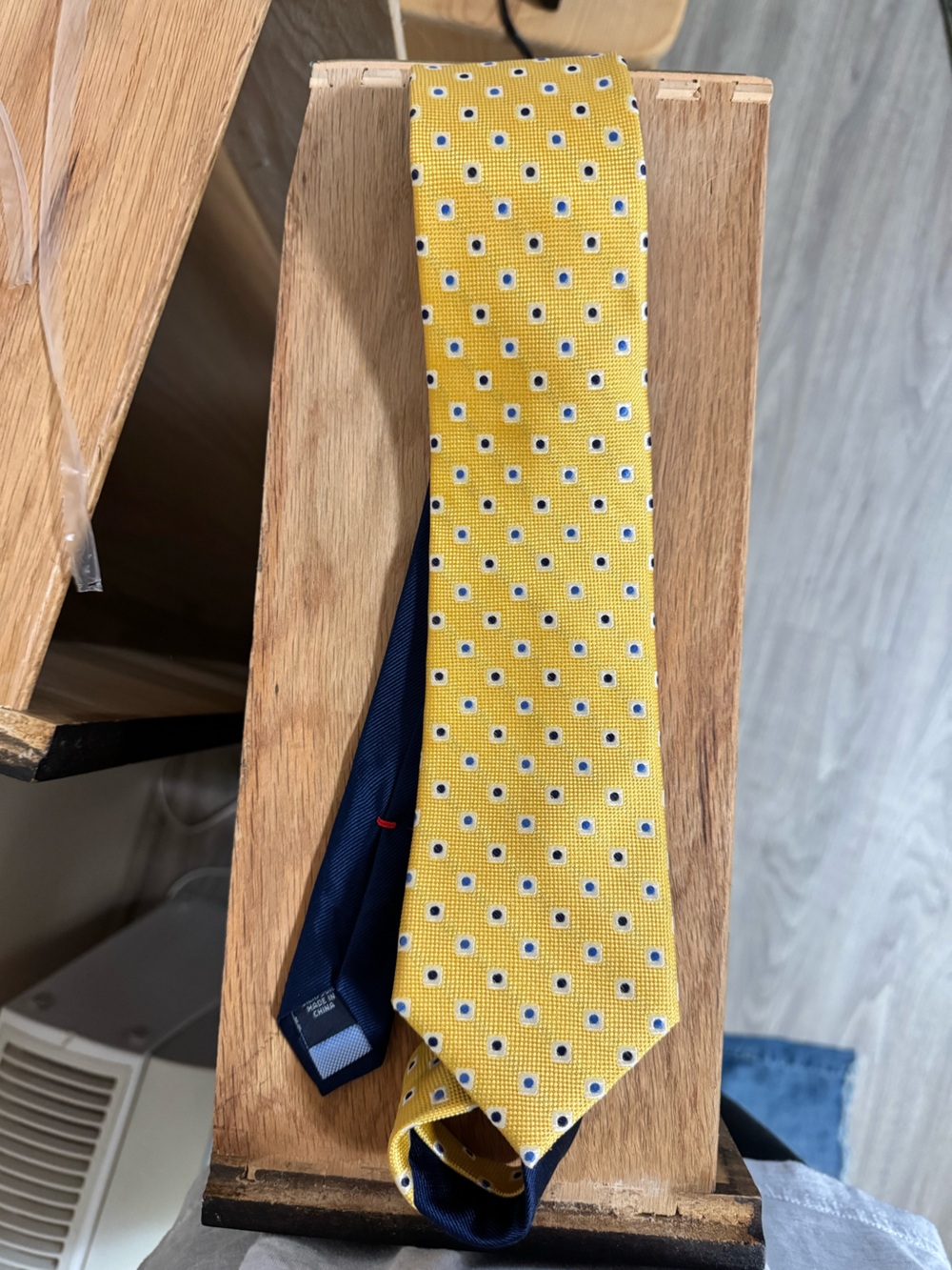 Tommy Hilfiger Yellow Silk Tie with Blue Dot Pattern